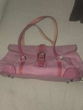 Coach Rose Pink Herringbone Shoulder Bag with Glossy Trim